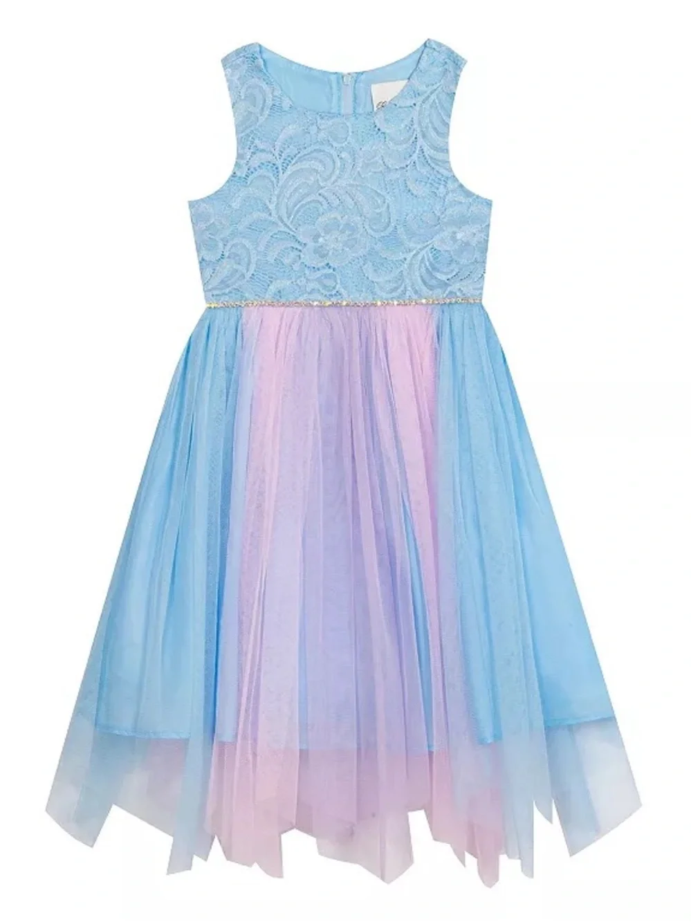Rare Editions 3T Light Blue Lace Tulle Dress with Pink Accents